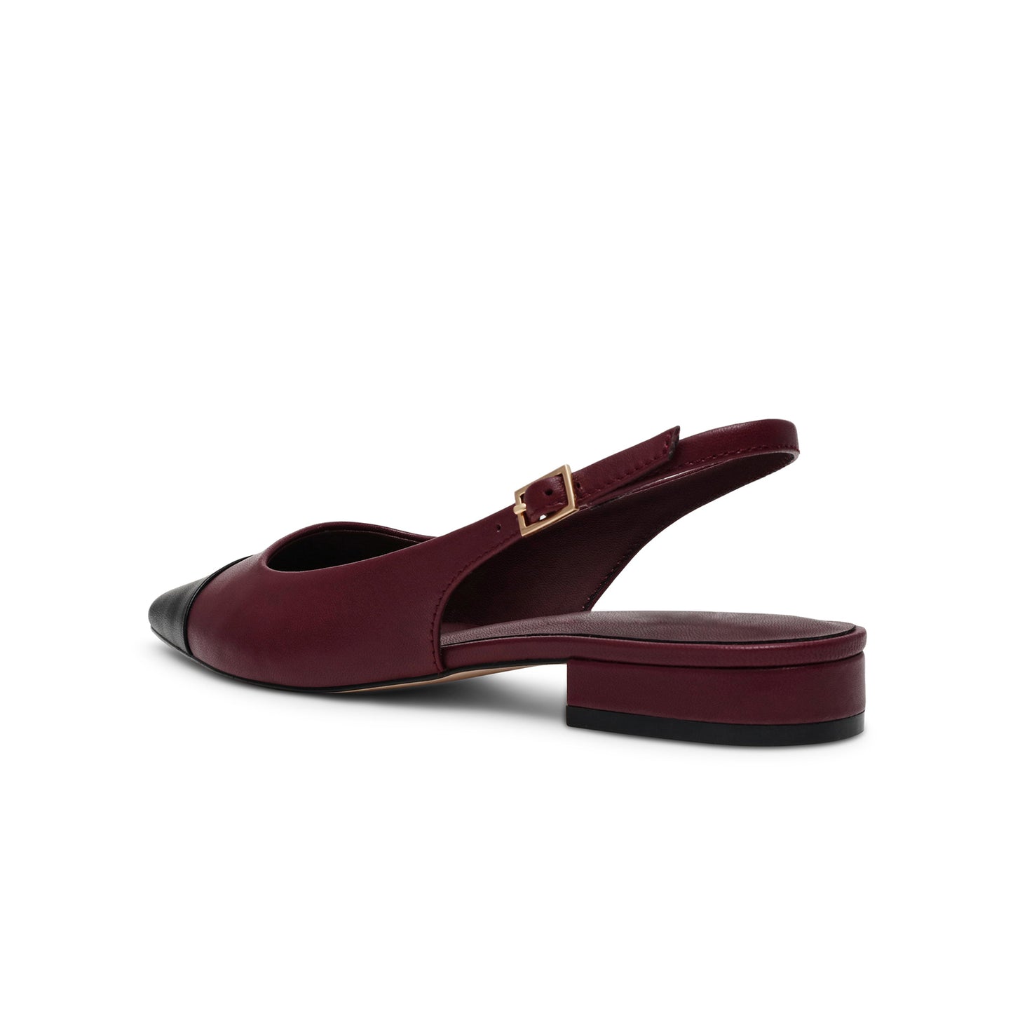 Contrast Black And Burgundy Pointed-Toe Slingback Flats