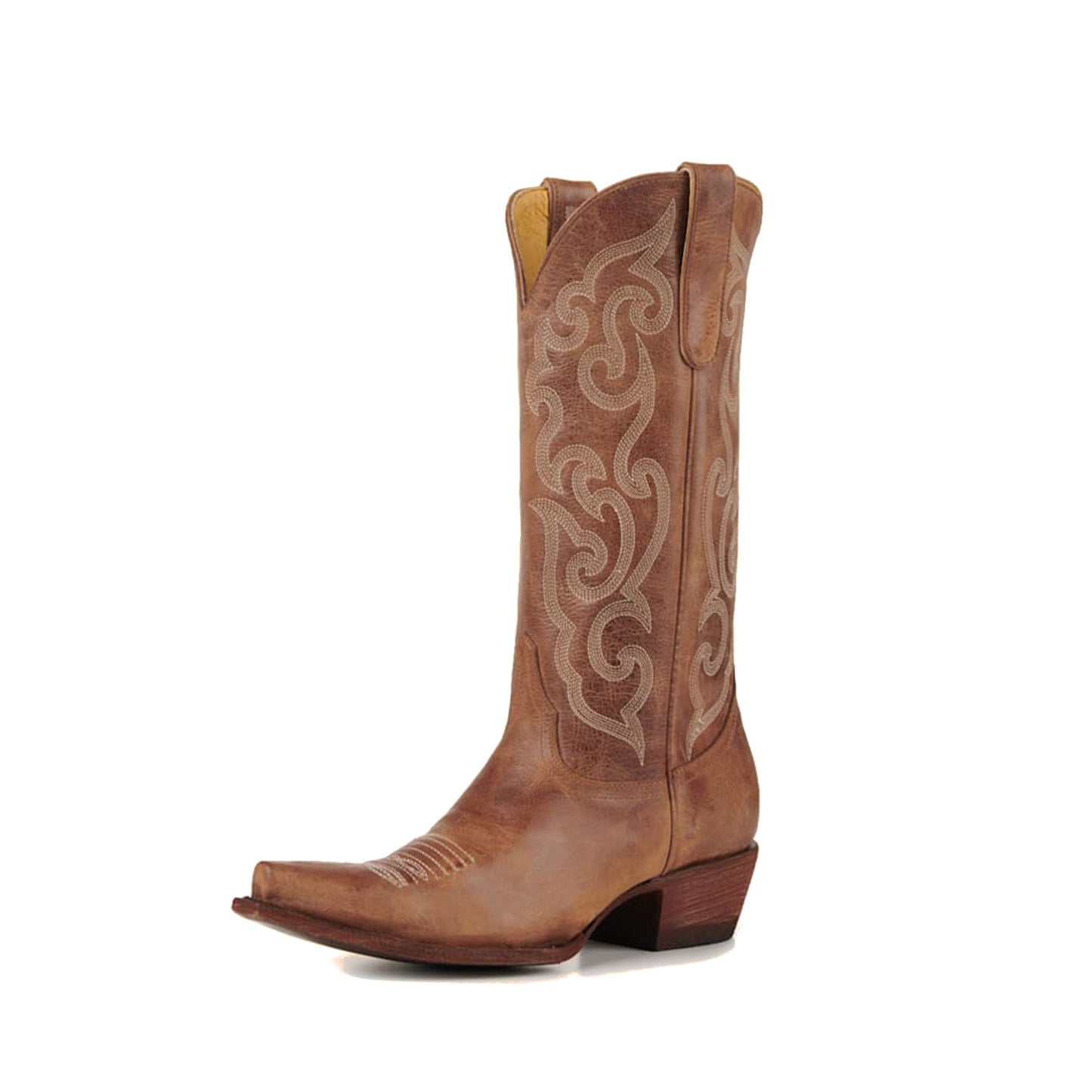 Taupe Snip-Toe Delicate Embroidery Mid Calf Classic Cowgirl Boots