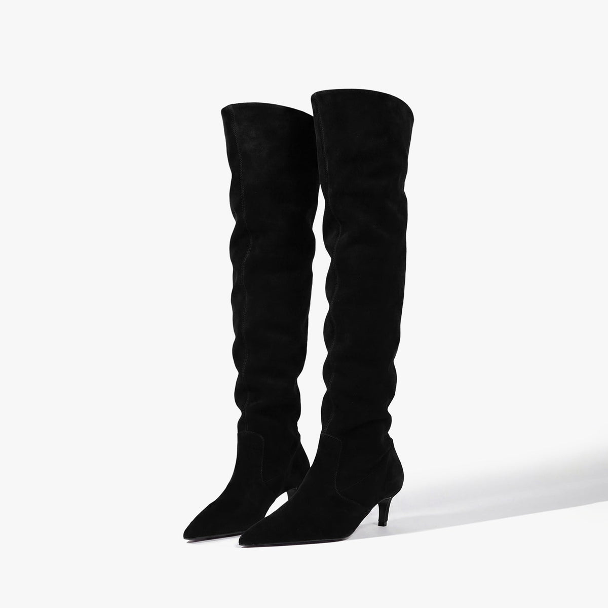 Black Faux Suede Chic Pointed-Toe Simple Wide Calf Knee High Stiletto Boots