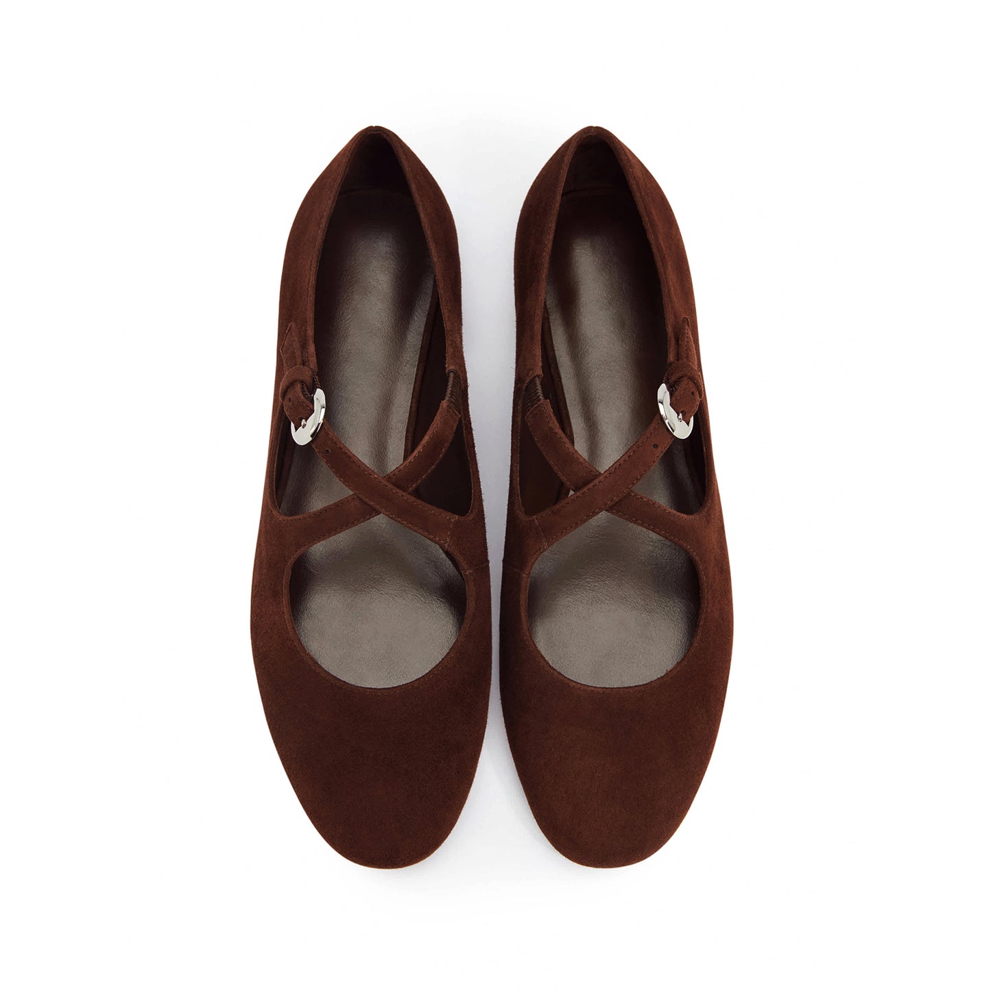 Coffee Faux Suede Round-Toe Criss Cross Straps Ballet Flats