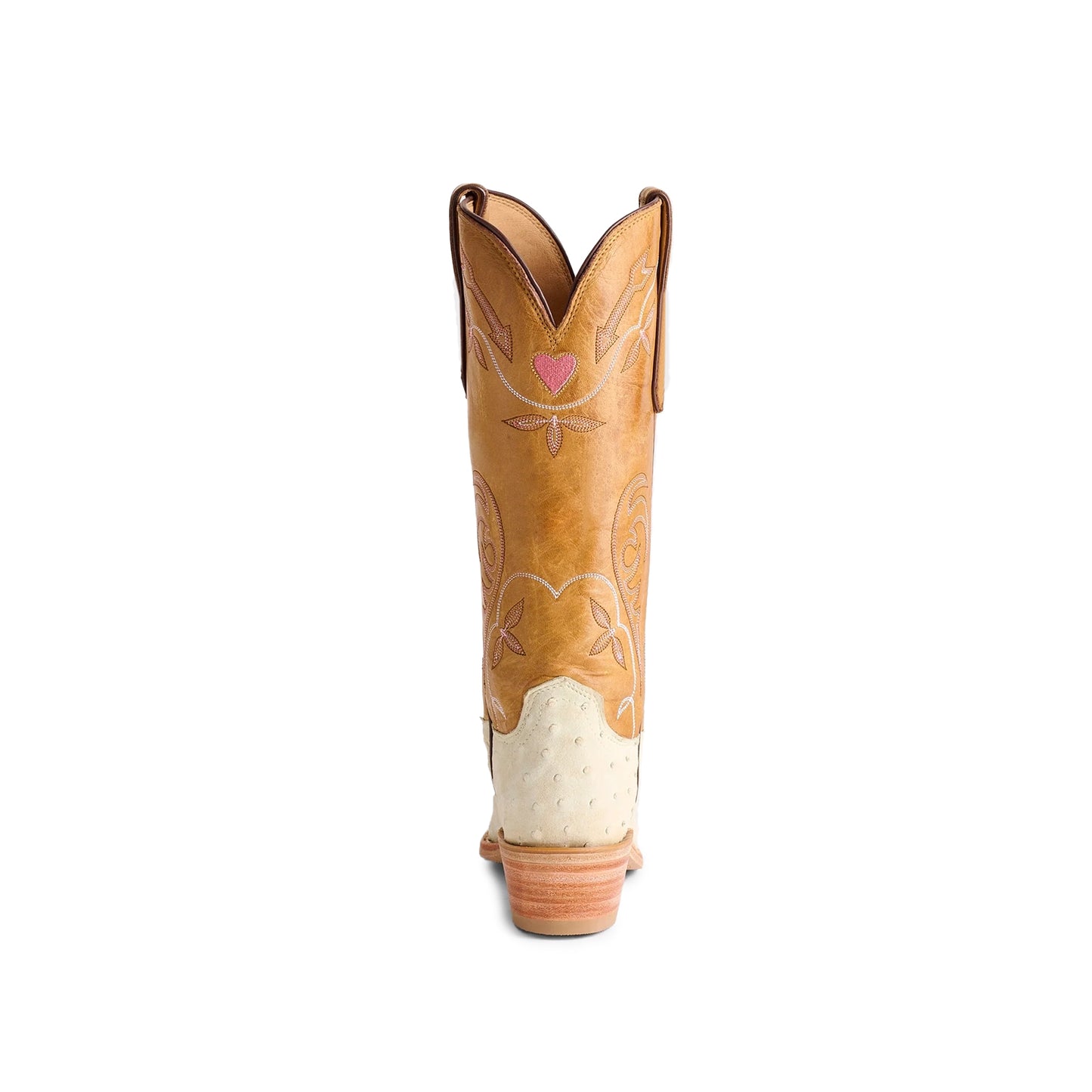 Contrast Tan And Ivory Snip-Toe Embroidery Mid Calf Cowgirl Boots