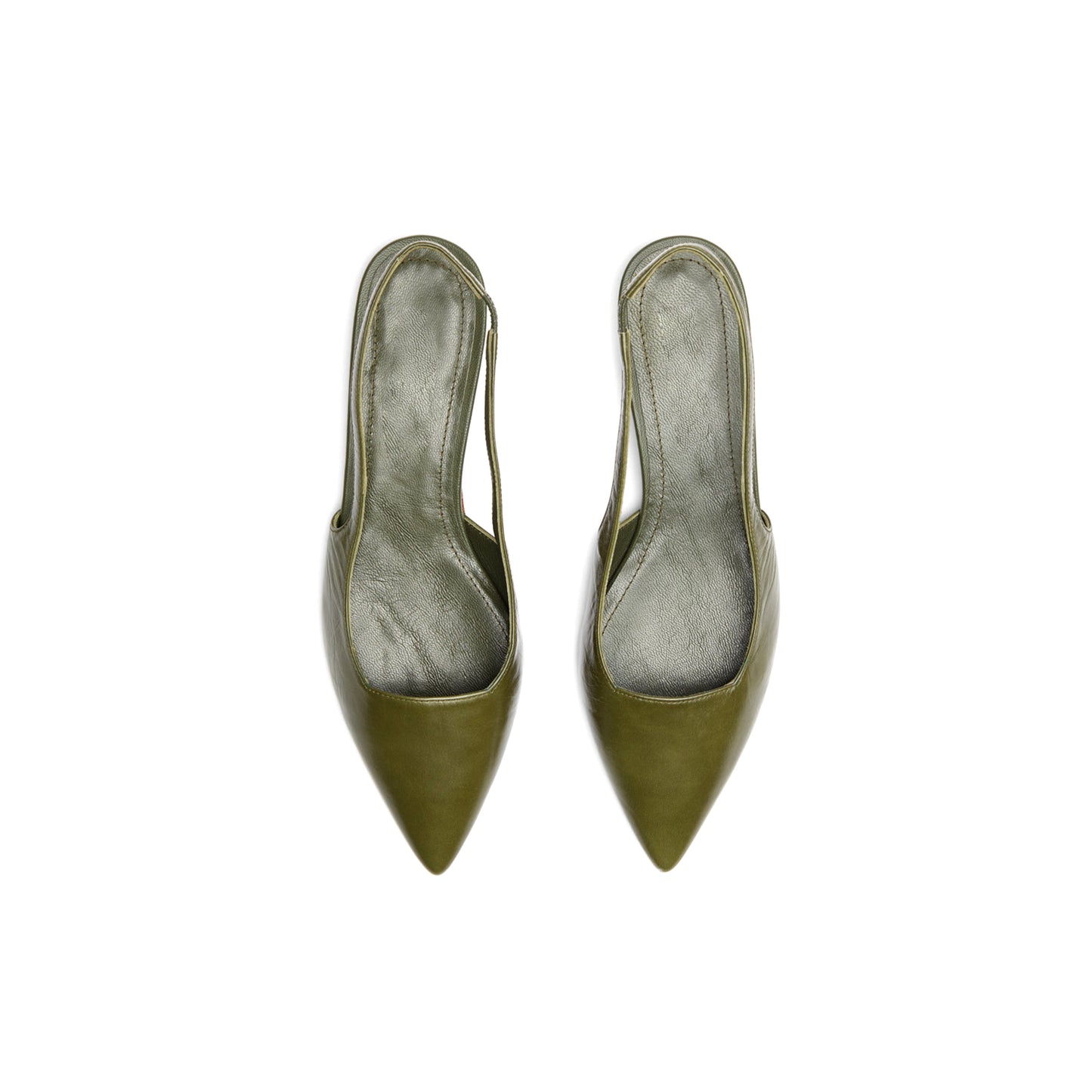 Khaki Pointed-Toe Classic Slingback Kitten Heels