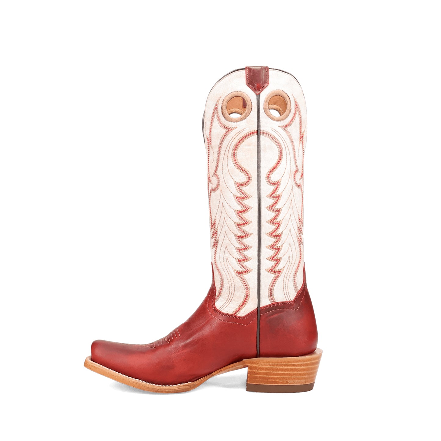 Contrast Ivory And Red Square-Toe Embroidery Cutout Mid Calf Cowgirl Boots