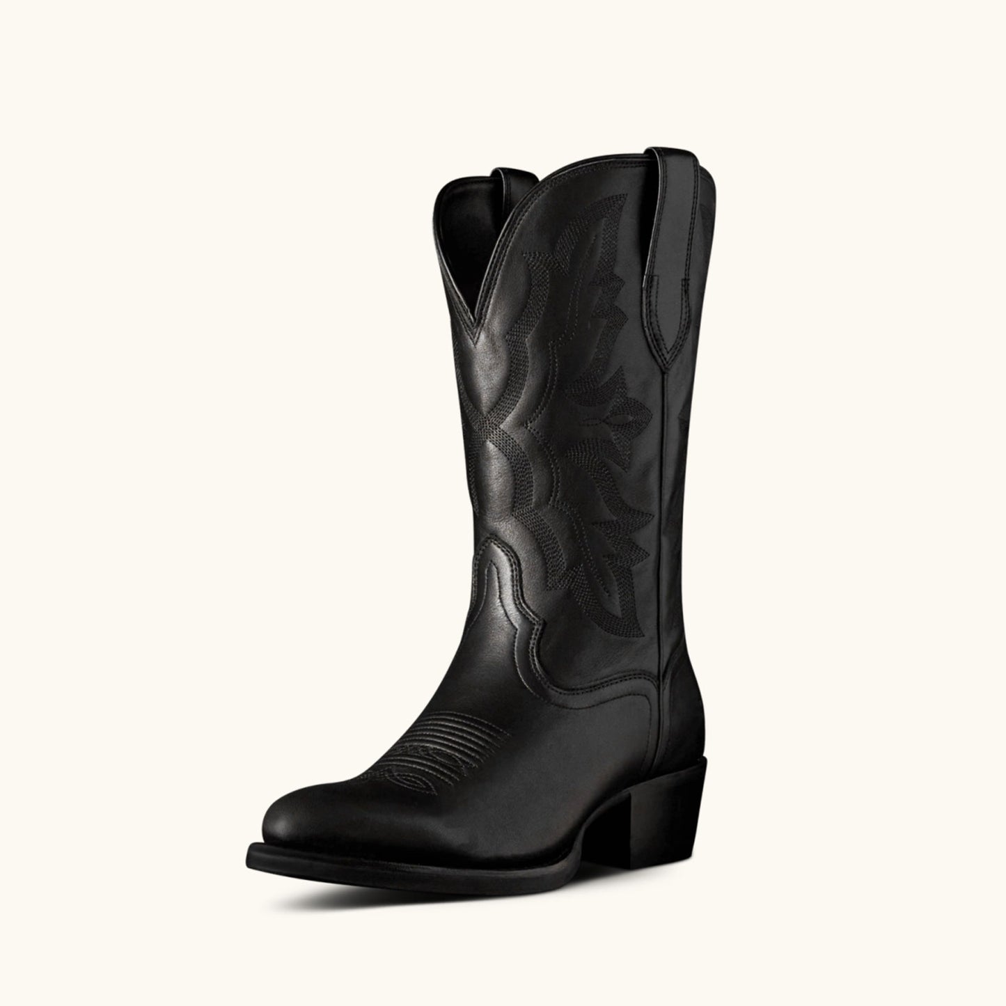 Black Round-Toe Chic Embroidery Classic Western Mid Calf Cowgirl Boots