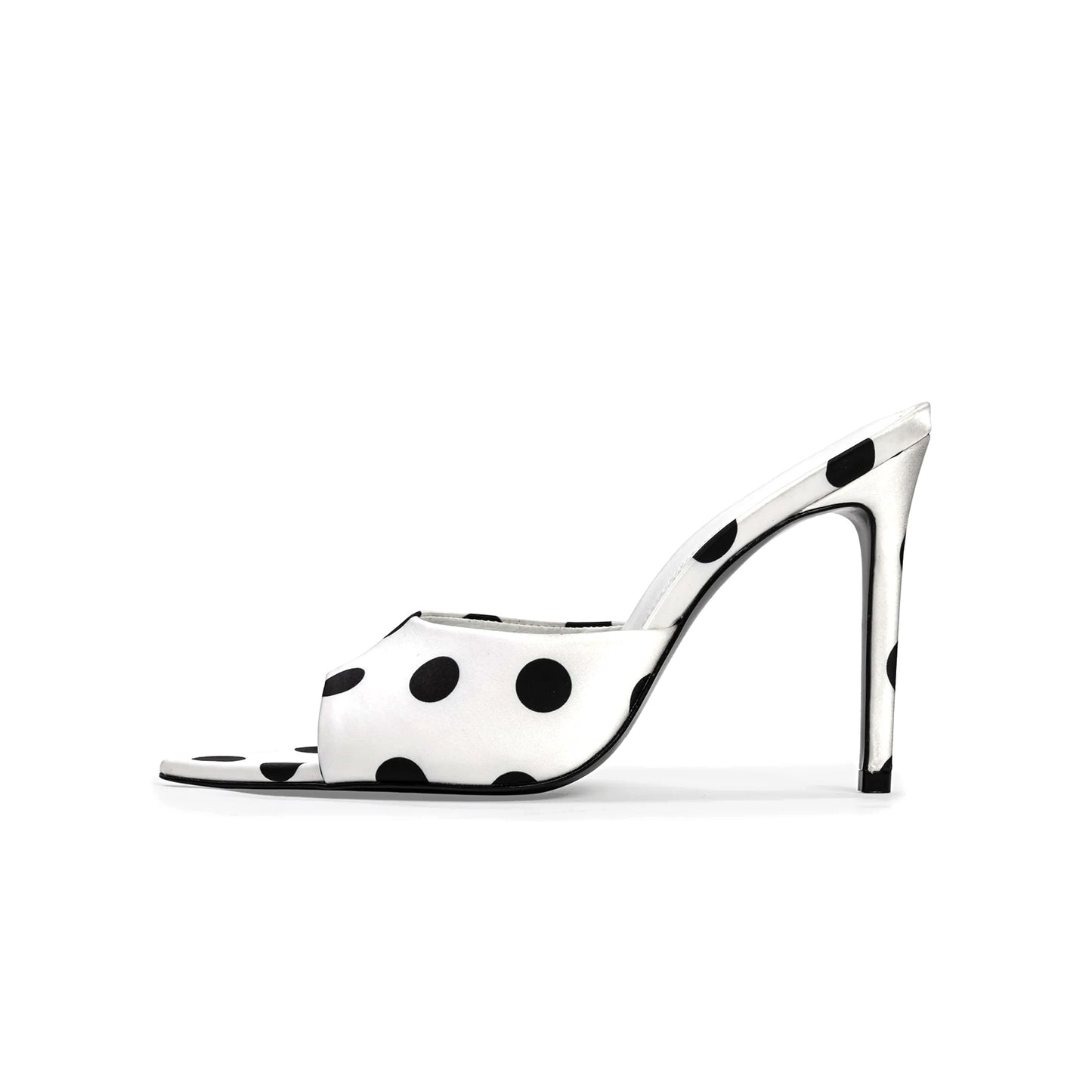 White Satin Polka Dot Open Pointed-Toe Backless High Heels