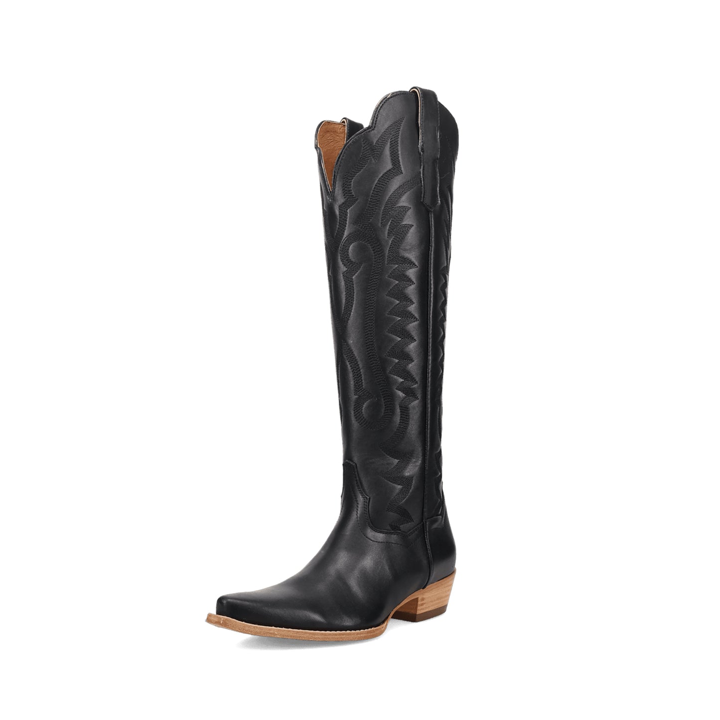 Black Snip-Toe Grace Embroidery Half-Zip Knee High Cowgirl Boots