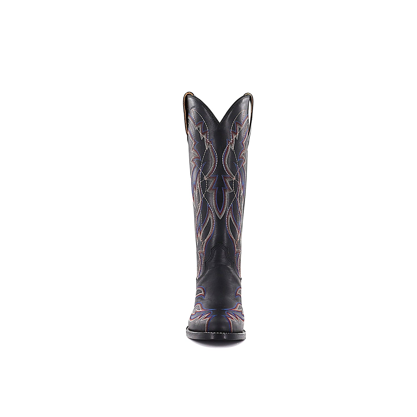 Black Round-Toe Embroidery Wide Calf Knee High Tall Cowgirl Boots