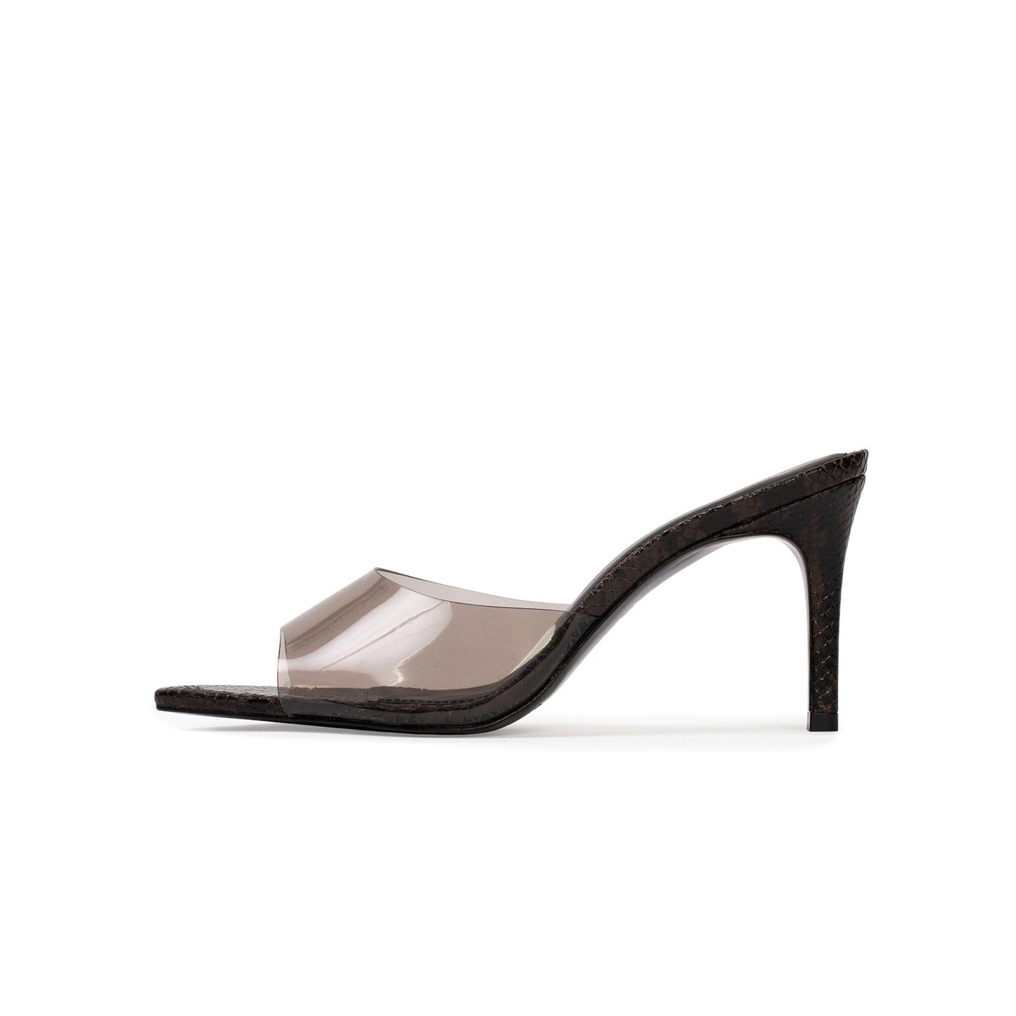 Brown TPU Film Pointed-Toe Backless High Heels