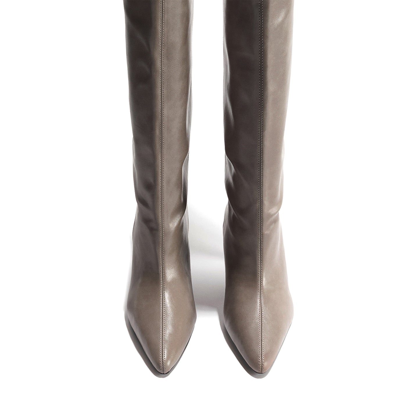 Gray Pointed-Toe Sleek Wide Calf Knee High Stiletto Boots