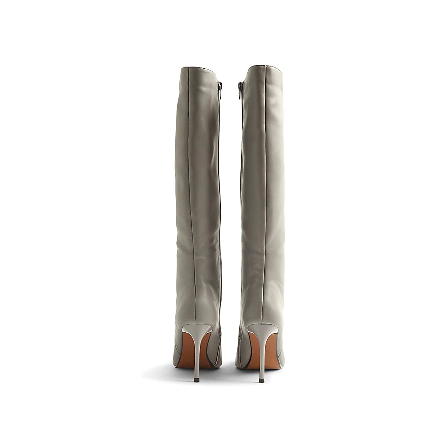 Gray Pointed-Toe Sleek Full-Zip Knee High Stiletto Boots