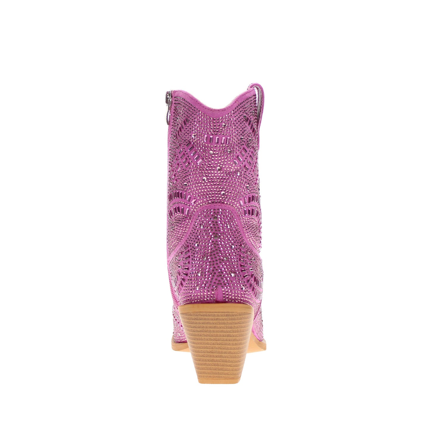 Purple Faux Suede Pointed-Toe Full Crystals Full-Zip Ankle Cowgirl Boots