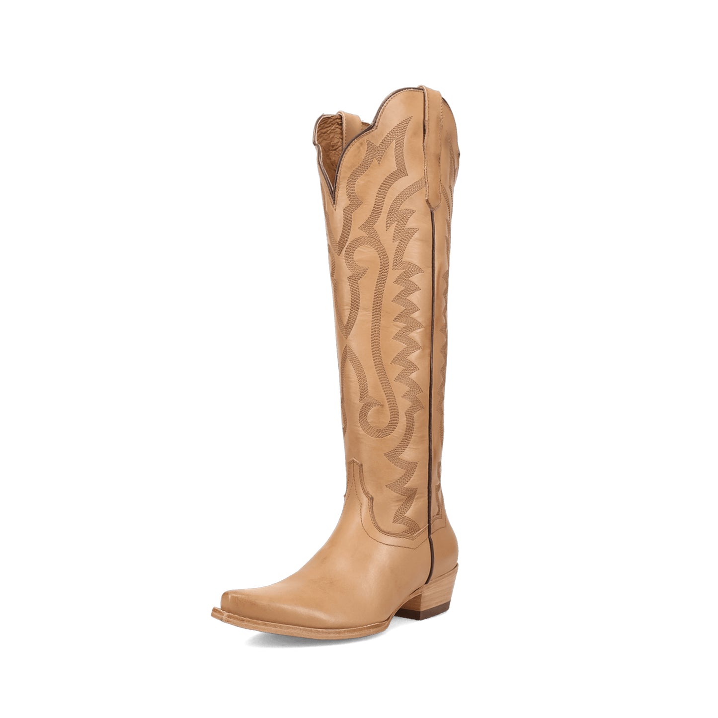 Tan Snip-Toe Grace Embroidery Half-Zip Knee High Cowgirl Boots