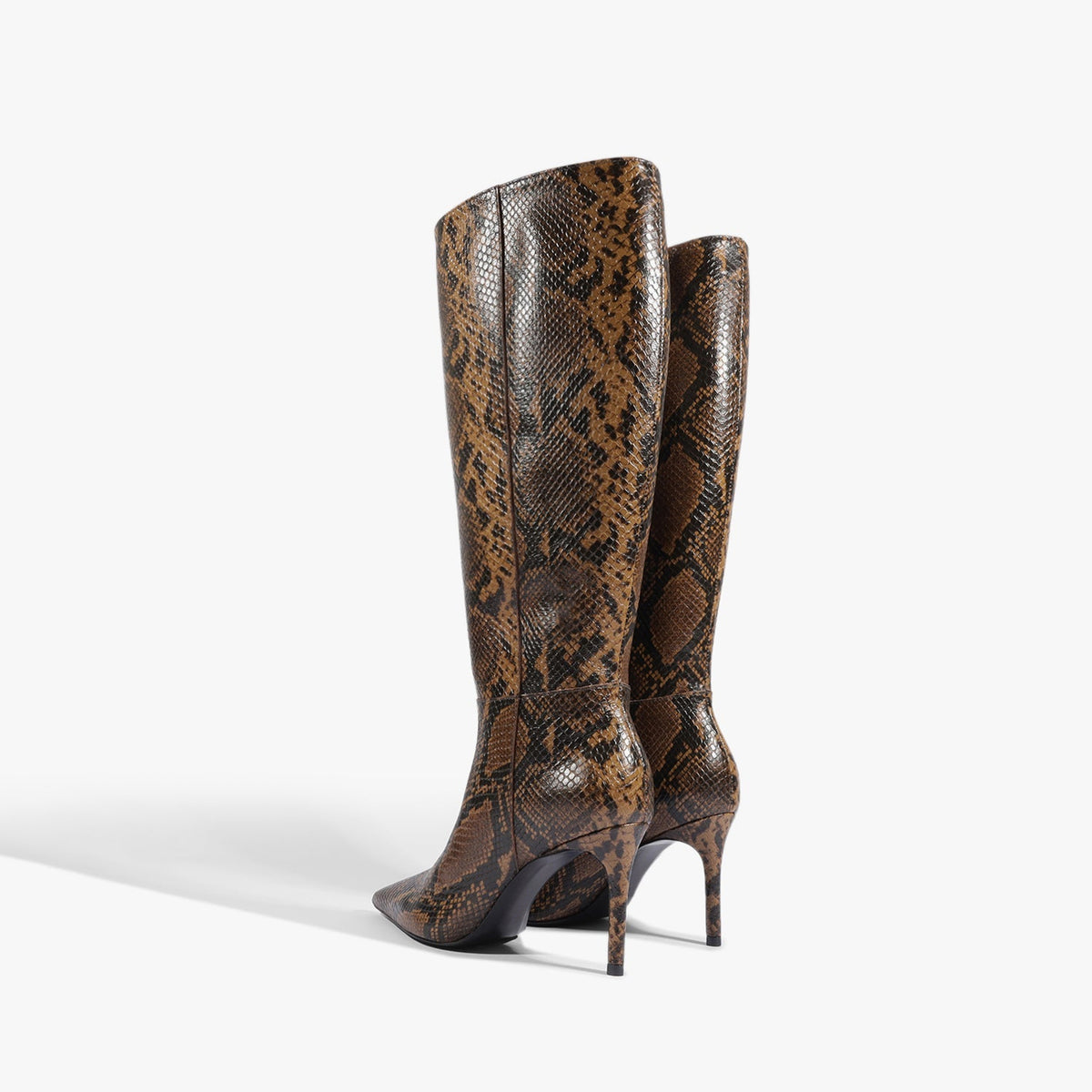 Chic Pointed-Toe Simple Full-Zip Sleek Knee High Stiletto Boots - Snakeskin Pattern