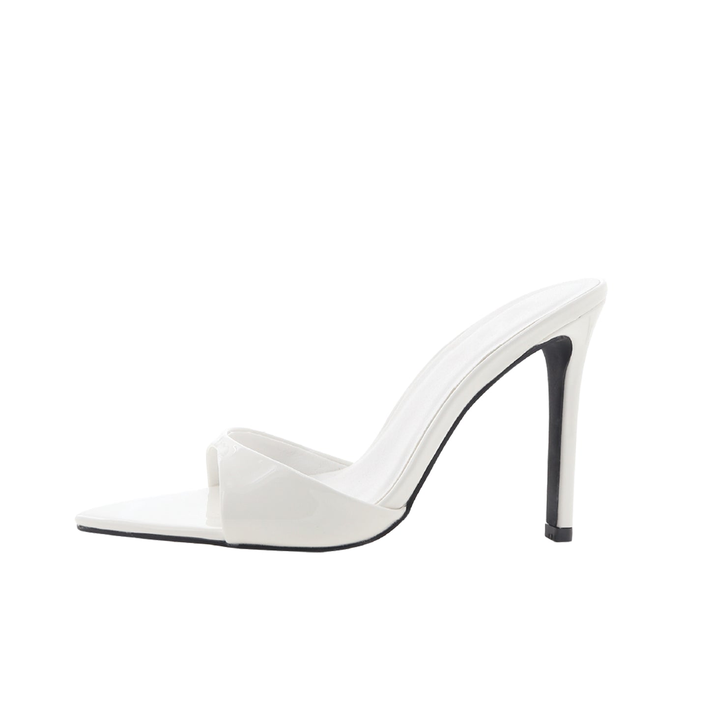 Patent White Open Pointed-Toe Slip-On Classic Backless High Heels
