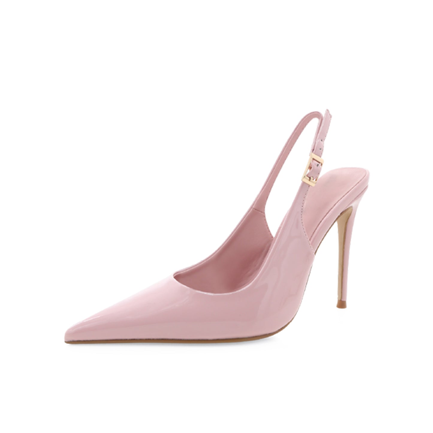 Patent Pink Pointed-Toe Buckle Slingback High Heels