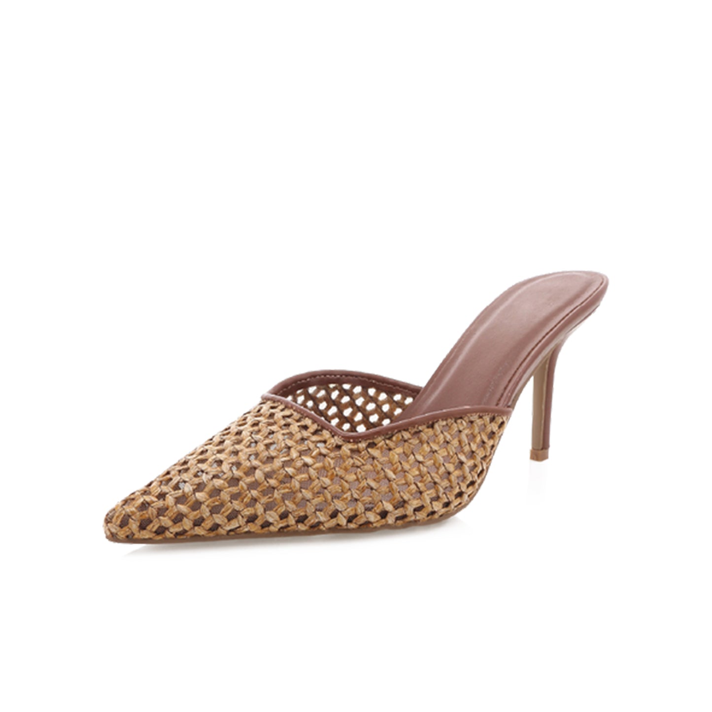 Dark Tan Specially Woven Pointed-Toe Backless High Heels