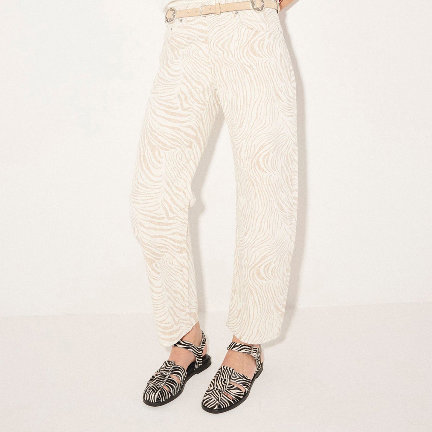 Zebra Pattern Pony Hair Vegan Leather Round-Toe Fisherman Sandals Flats