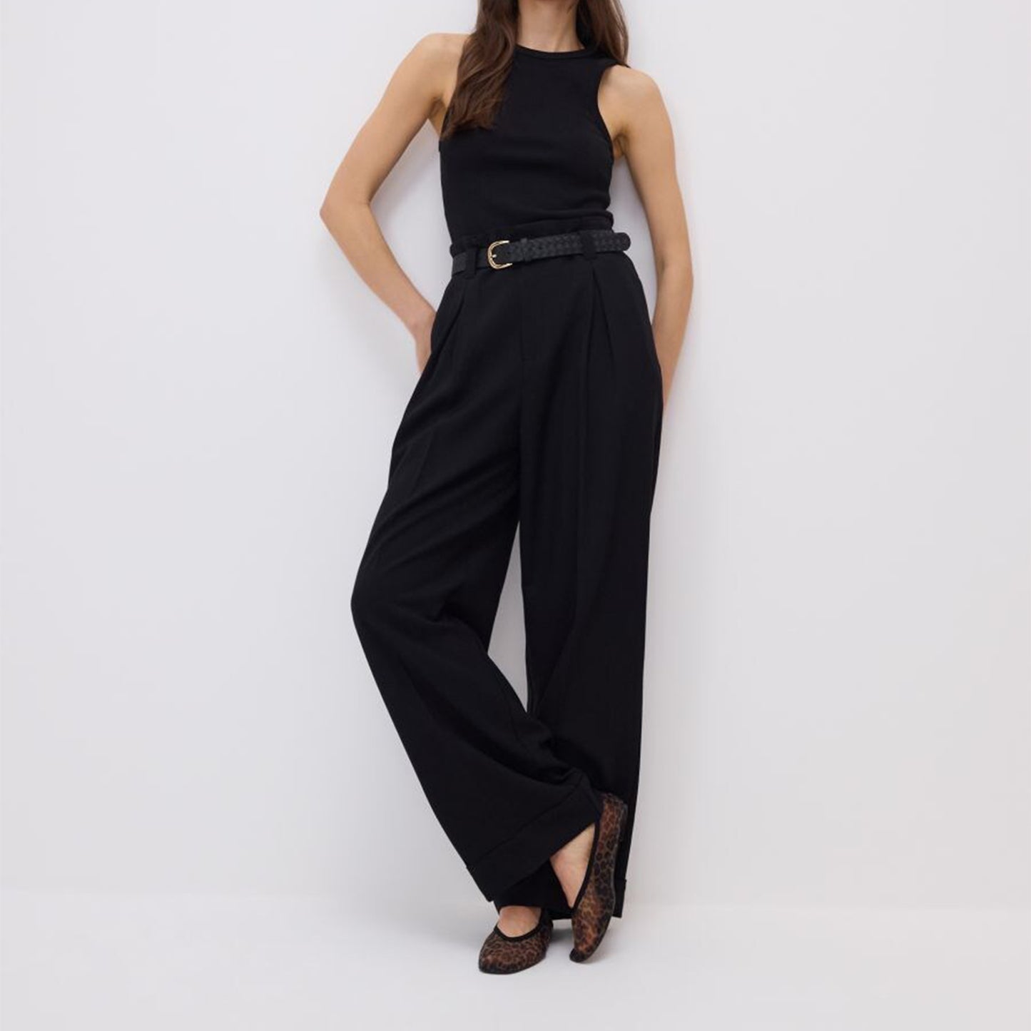 Leopard Mesh Square-Toe Simple Ballet Flats