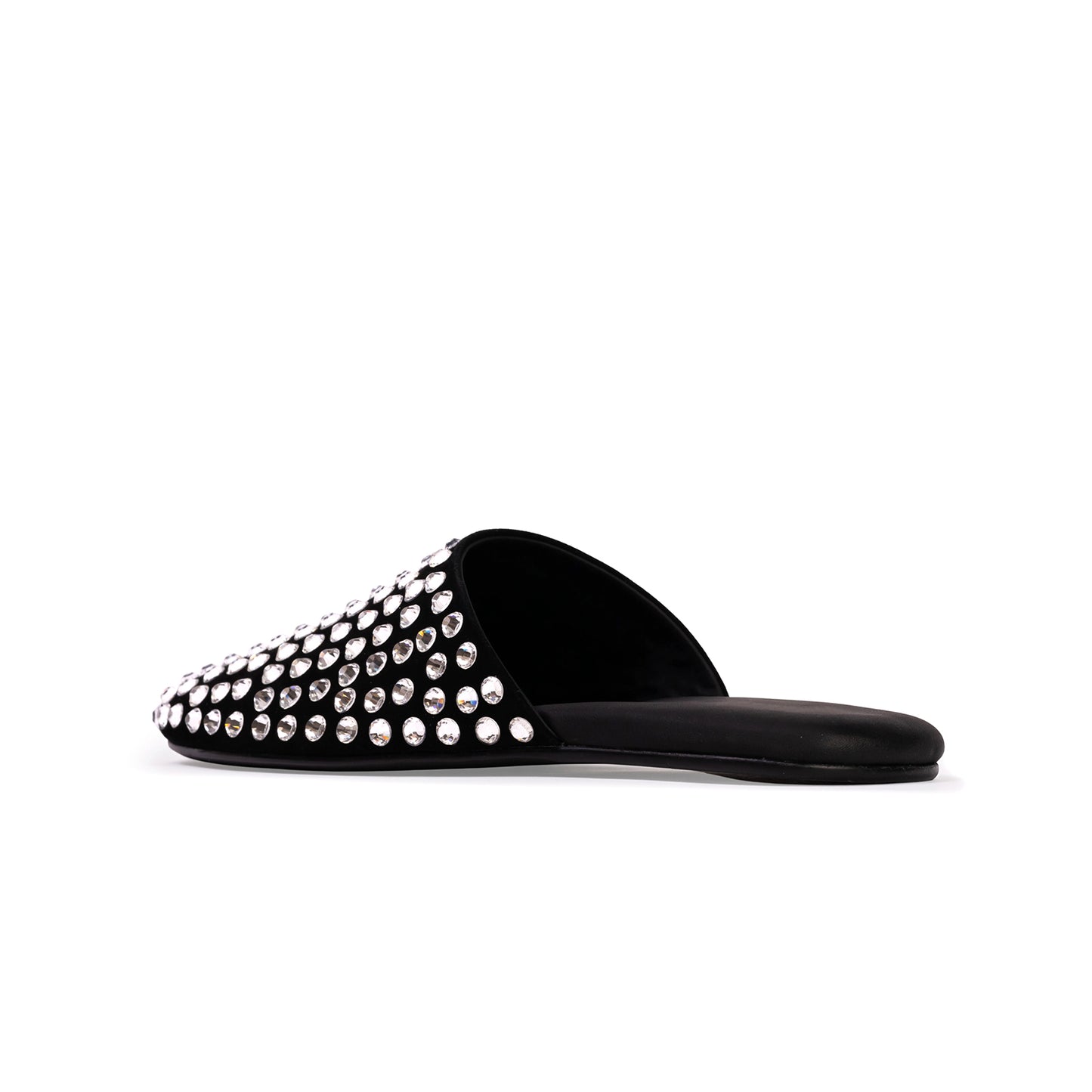 Black Faux Suede Round-Toe Embellished  Slip-on Backless Ballet Flats