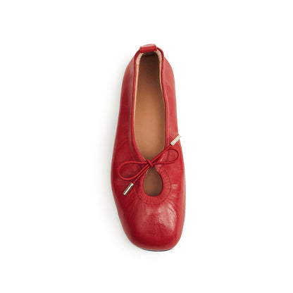Red Square-Toe Stretchy Ballet Flats