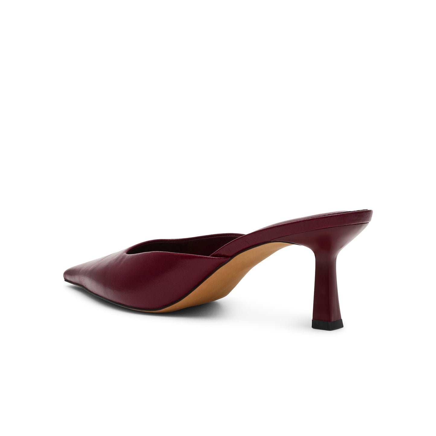 Wine Red Pointed-Toe Classic Slip-On Backless Kitten Heels