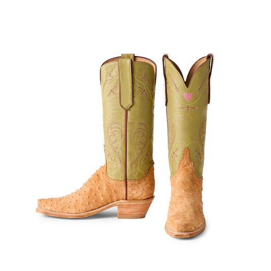 Contrast Brandy And Tan Snip-Toe Embroidery Mid Calf Cowgirl Boots