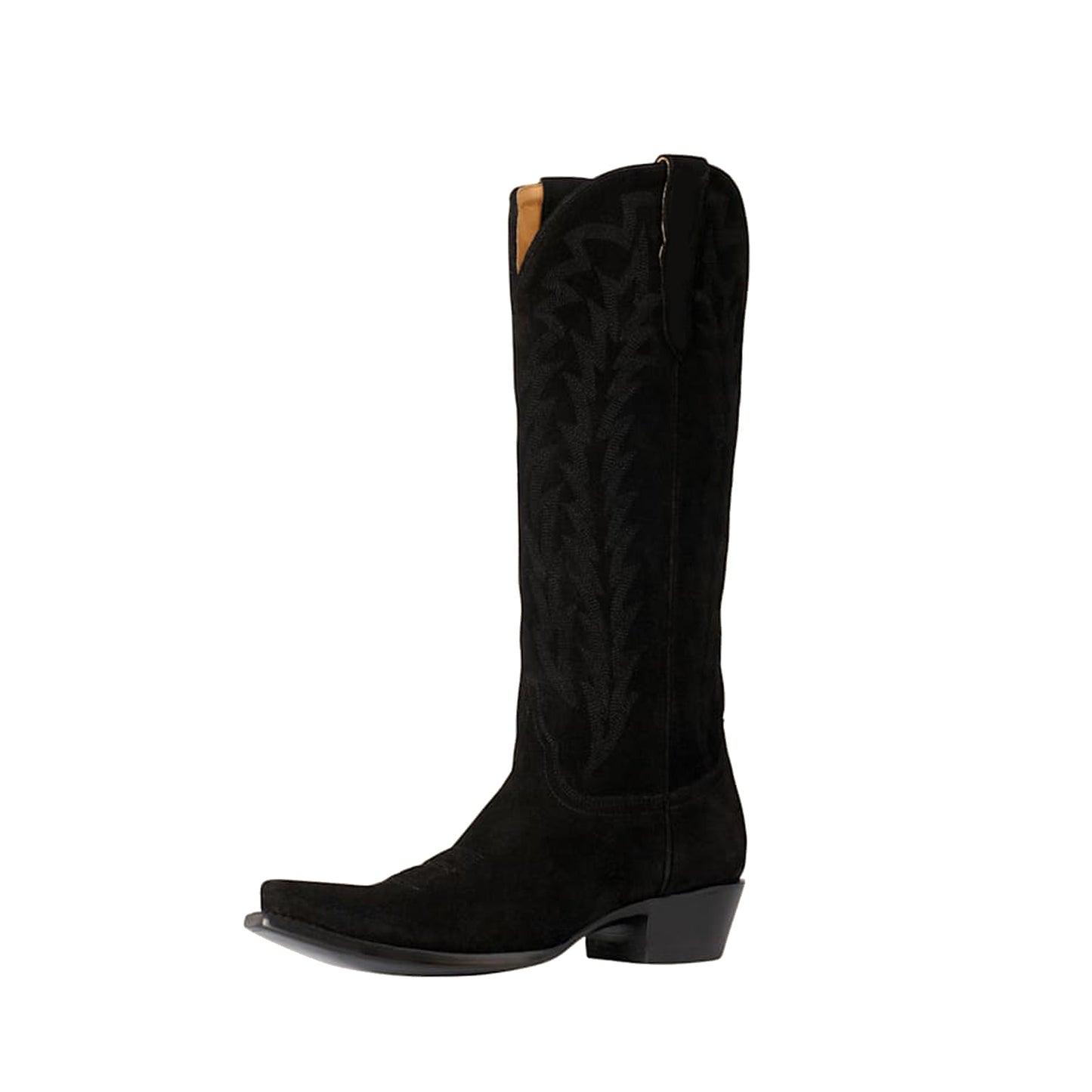 Black Faux Suede Snip-Toe Embroidery Sleek Mid Calf Classic Cowgirl Boots