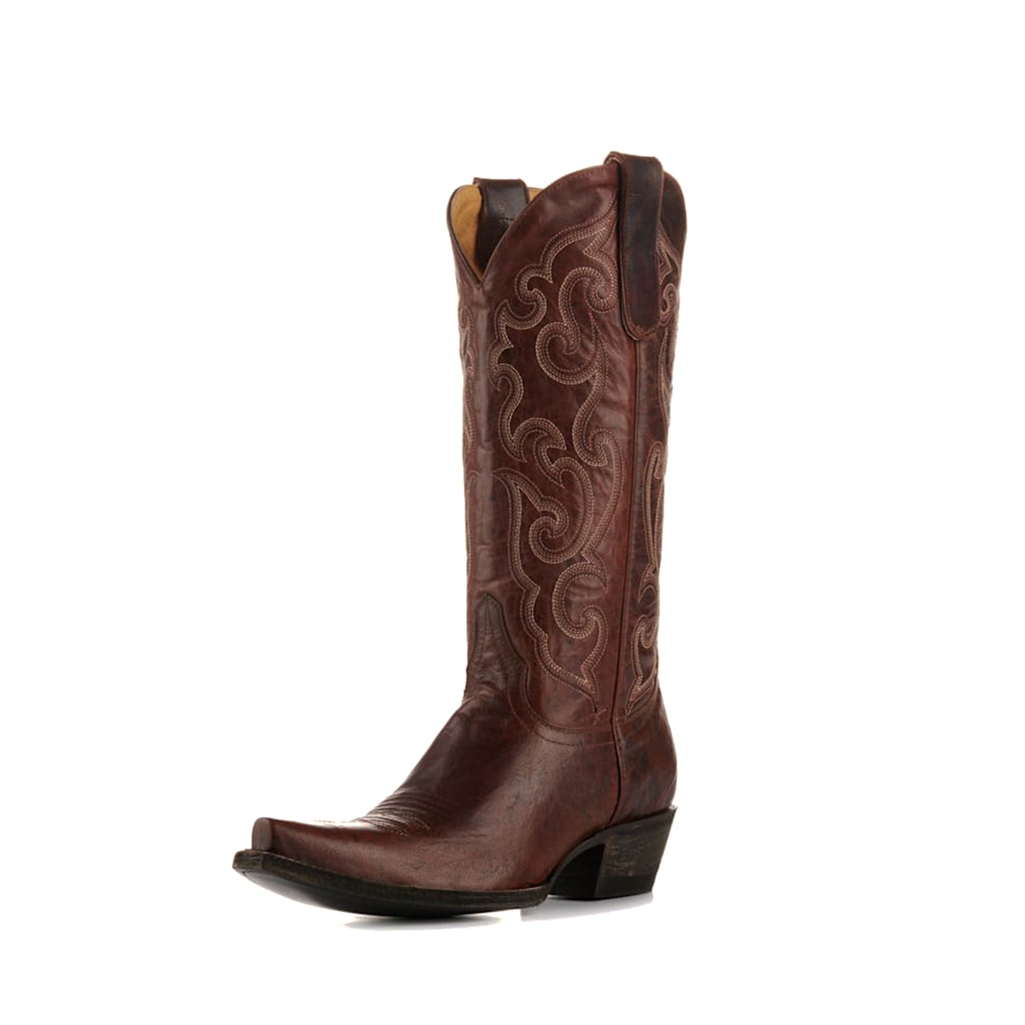 Brown Snip-Toe Delicate Embroidery Mid Calf Classic Cowgirl Boots