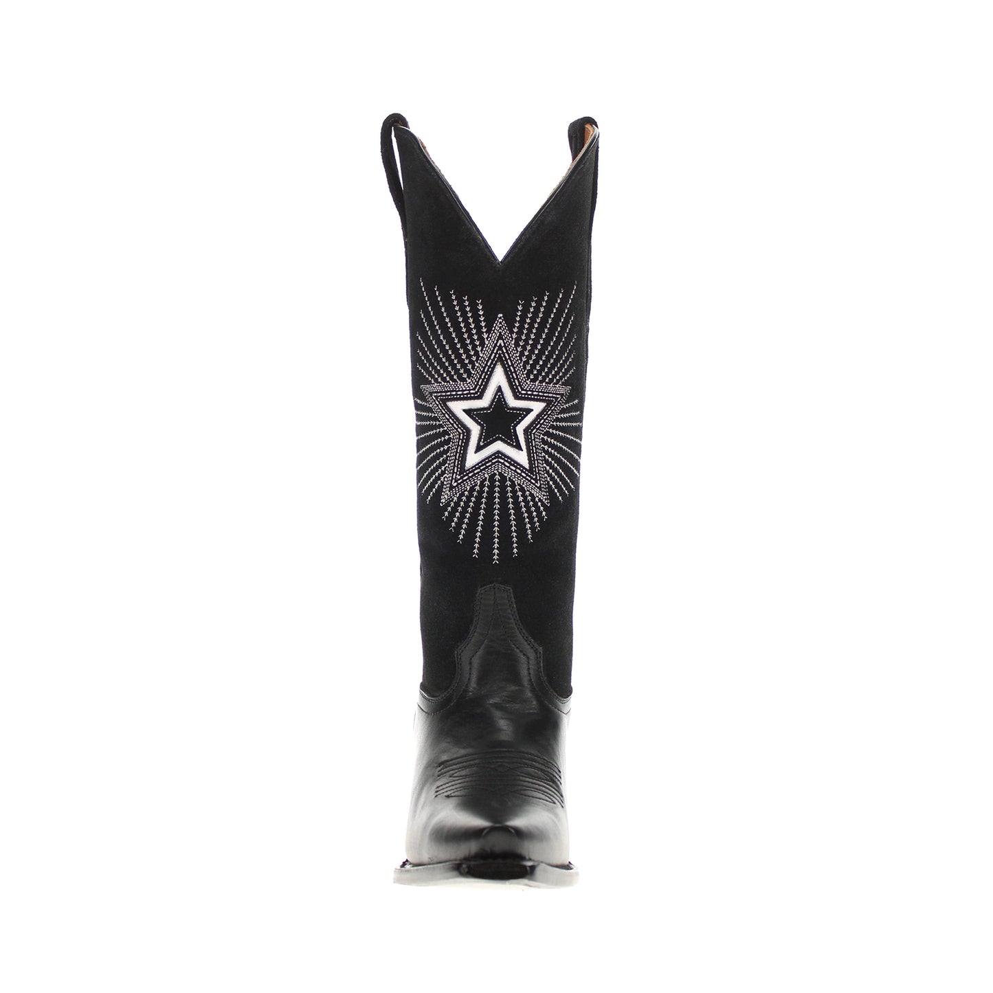 Black Snip-Toe Star Embroidery Wide Calf Knee High Cowgirl Boots