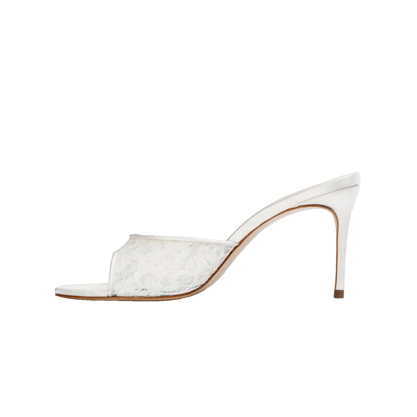 White Lace And Satin Snip-Toe Classic Backless High Heels