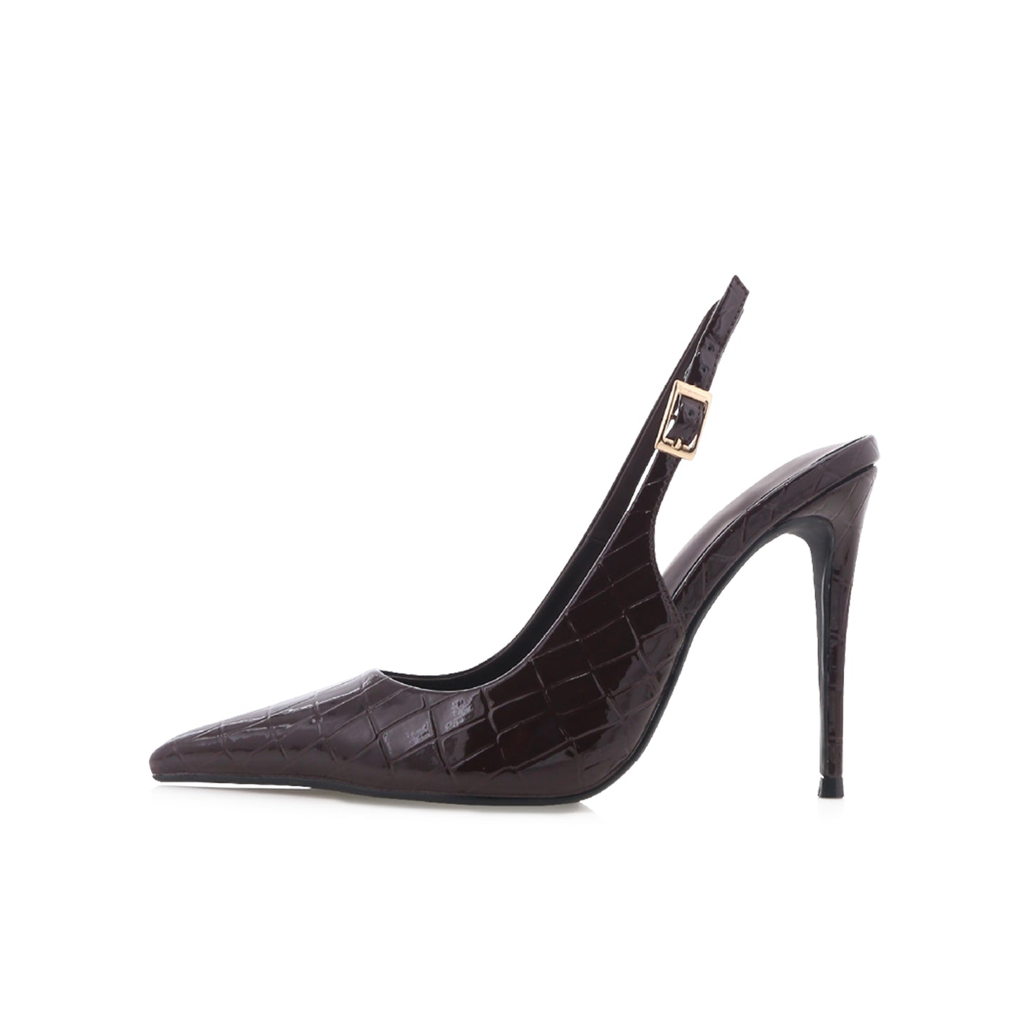 Dark Chocolate Stone Pattern Pointed-Toe Buckle Slingback High Heels