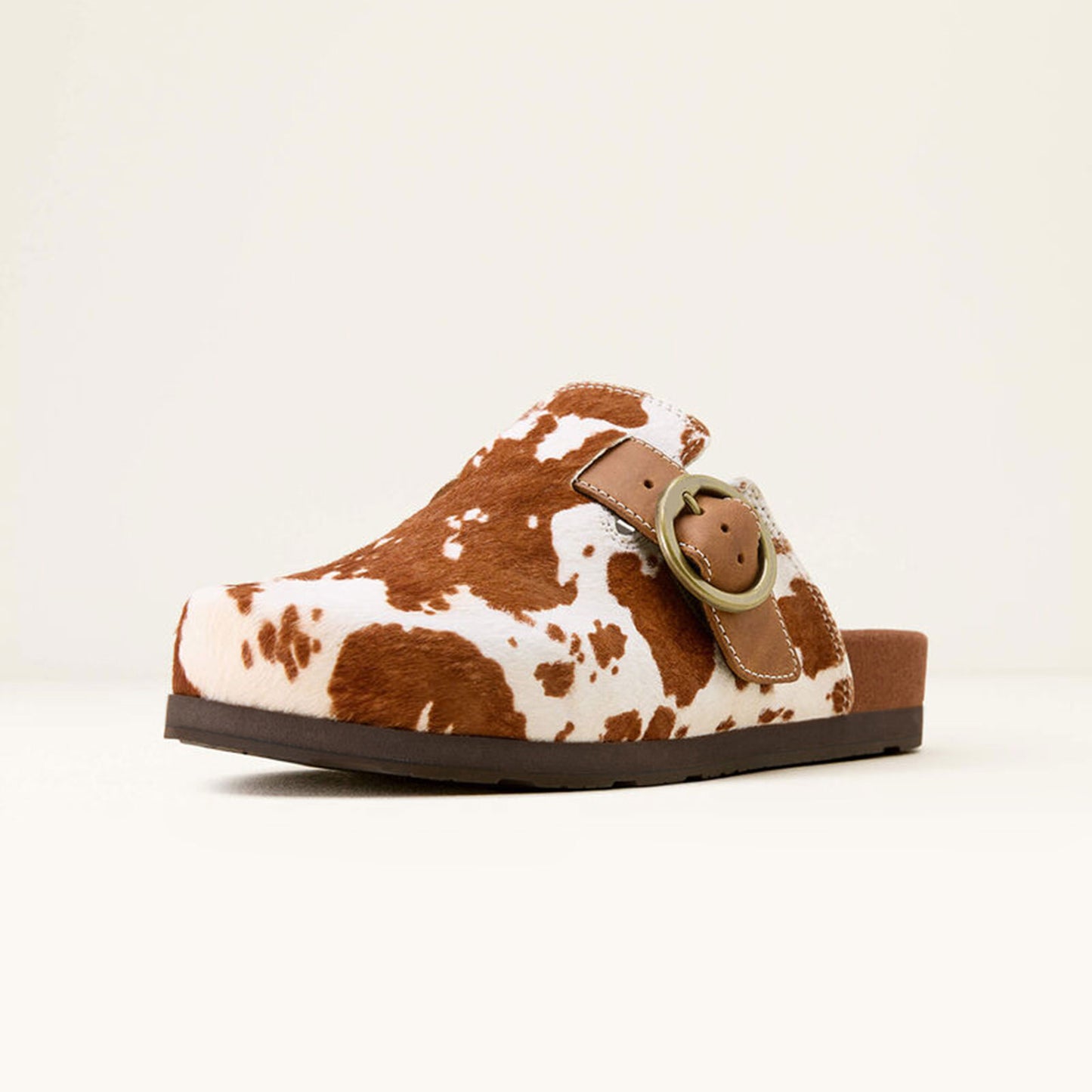 Cow Pattern Pony Hair And Cow Suede Square-Toe Backless Chic Mules Flats