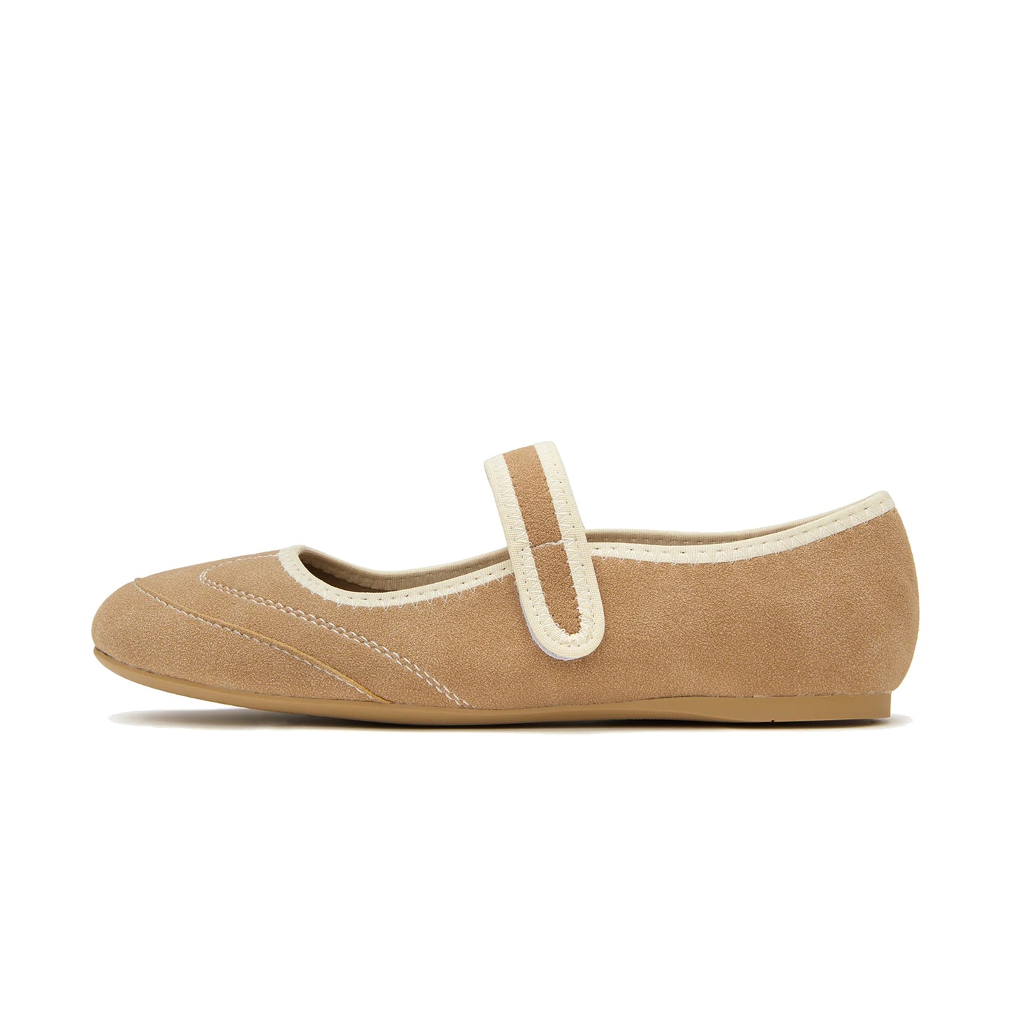 Khaki Faux Suede Round-Toe Simple Mary Jane Chic Flats