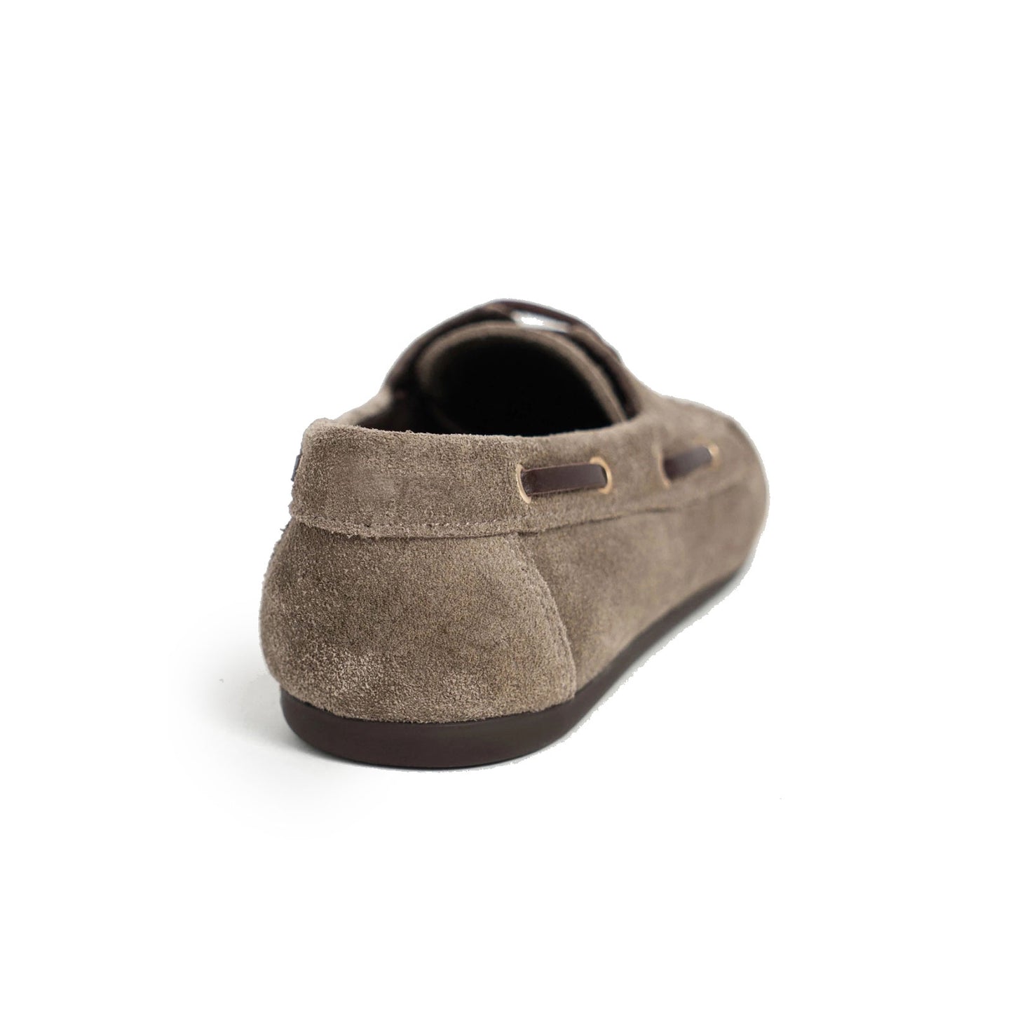 Taupe Cow Suede Round-Toe Laces Classic Loafers Flats