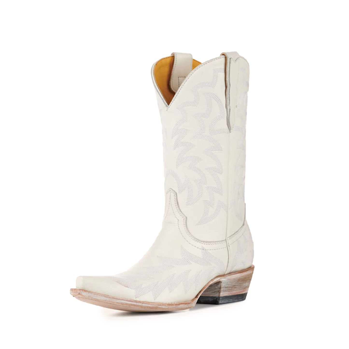 White Snip-Toe Delicate Embroidery Mid Calf Chic Cowgirl Boots