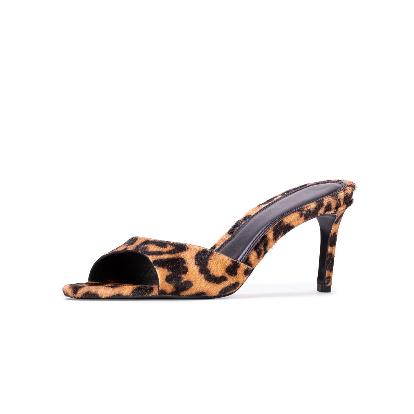 Leopard Pony Hair Round-Toe Backless High Heels