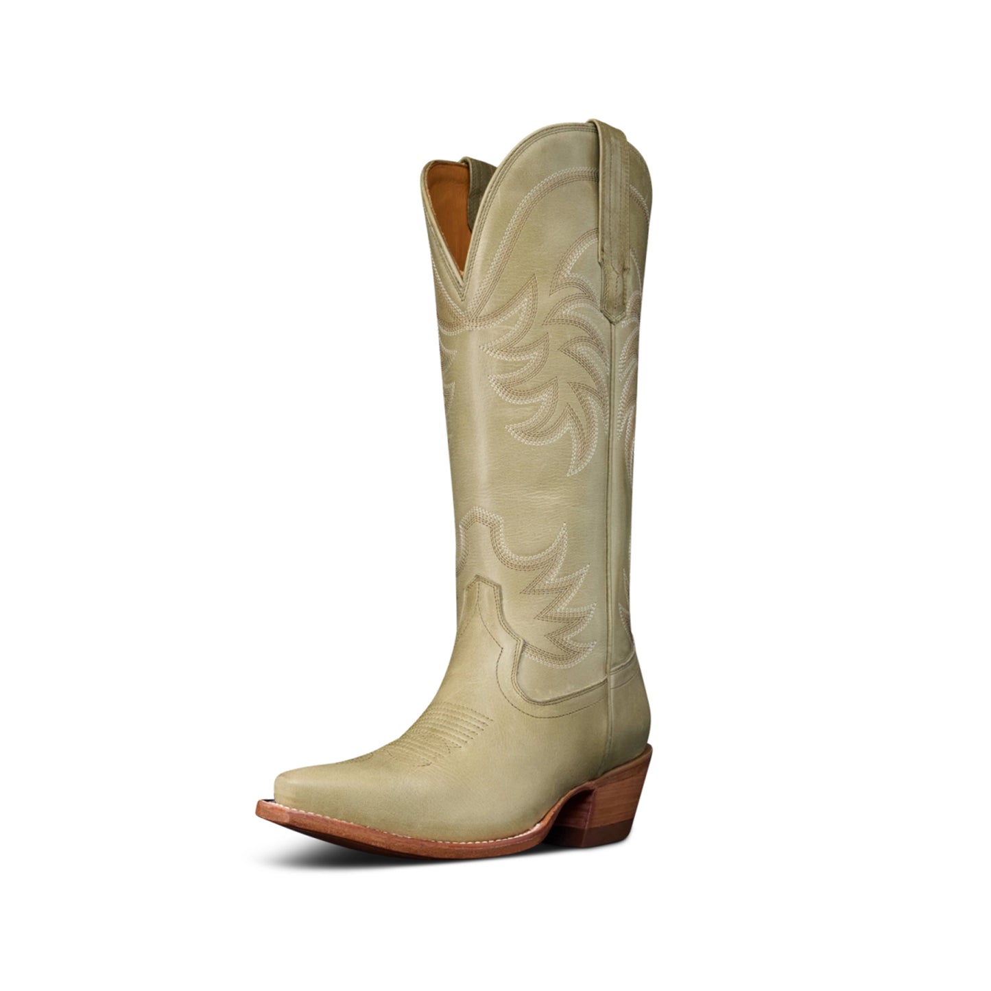 Light Olive Green Snip-Toe Embroidery Mid Calf Cowgirl Boots