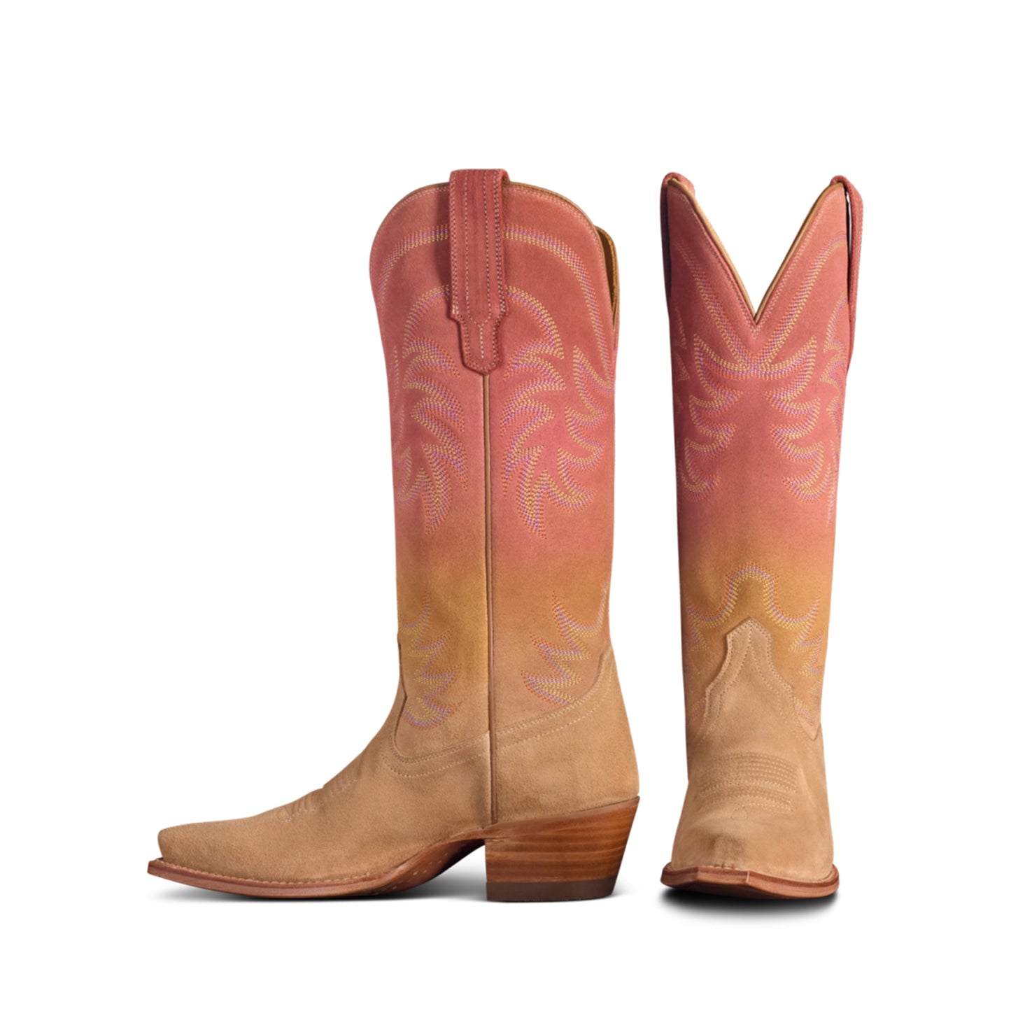 Gradient Faux Suede Snip-Toe Classic Embroidery Mid Calf Cowgirl Boots
