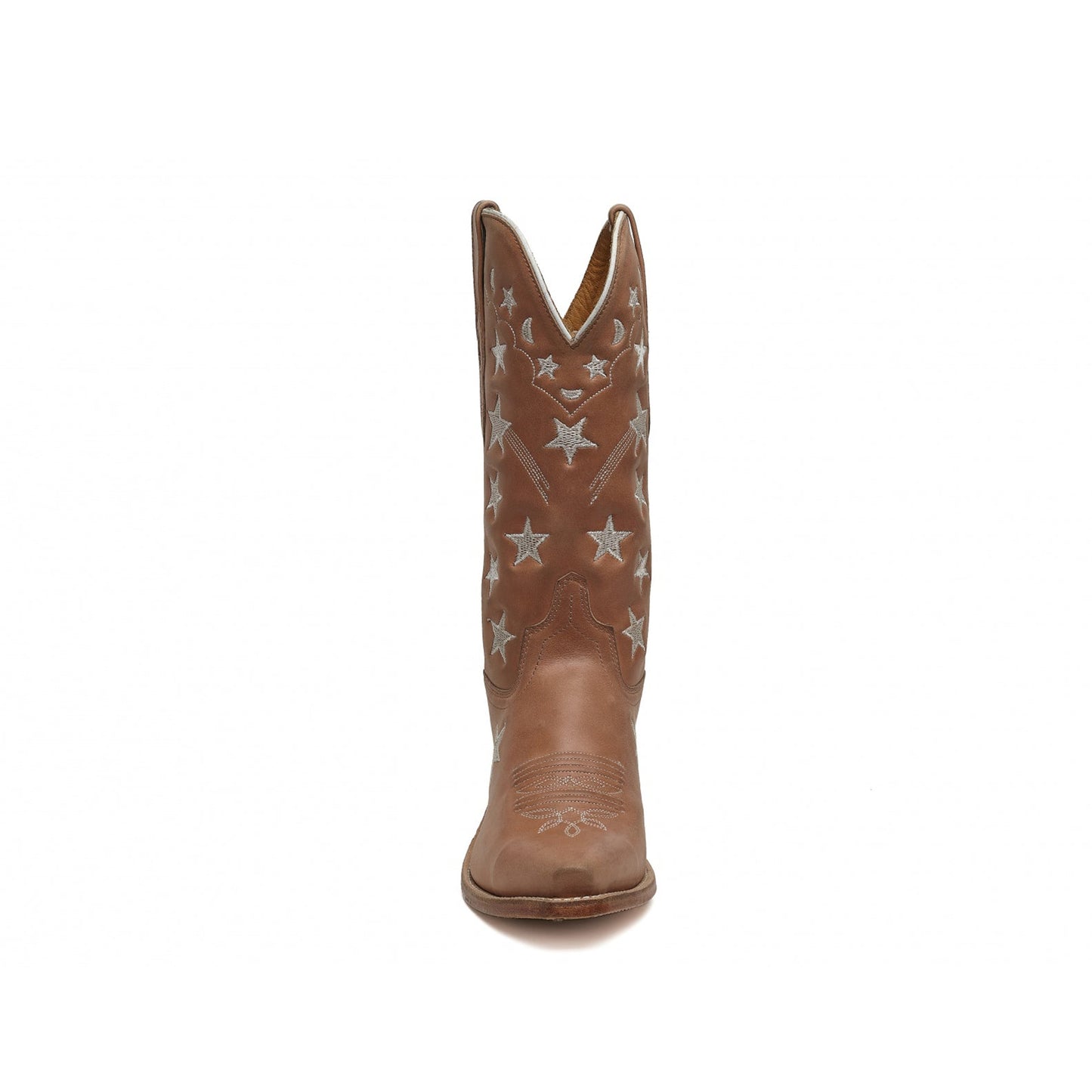 Pink Snip-Toe Stars And Moons Embroidery Mid Calf Cowgirl Boots
