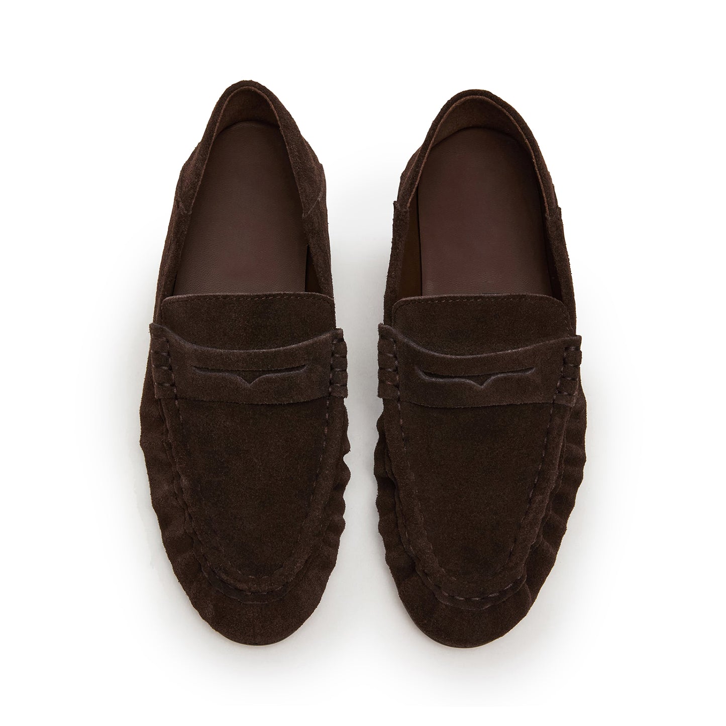 Chocolate Faux Suede Round-Toe Classic Loafers Flats