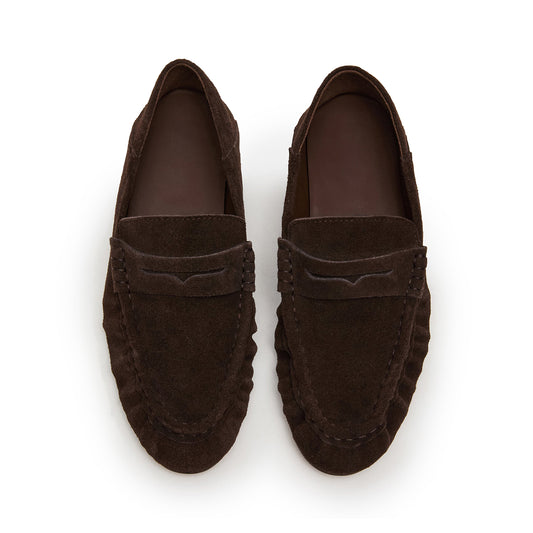Chocolate Faux Suede Round-Toe Classic Loafers Flats