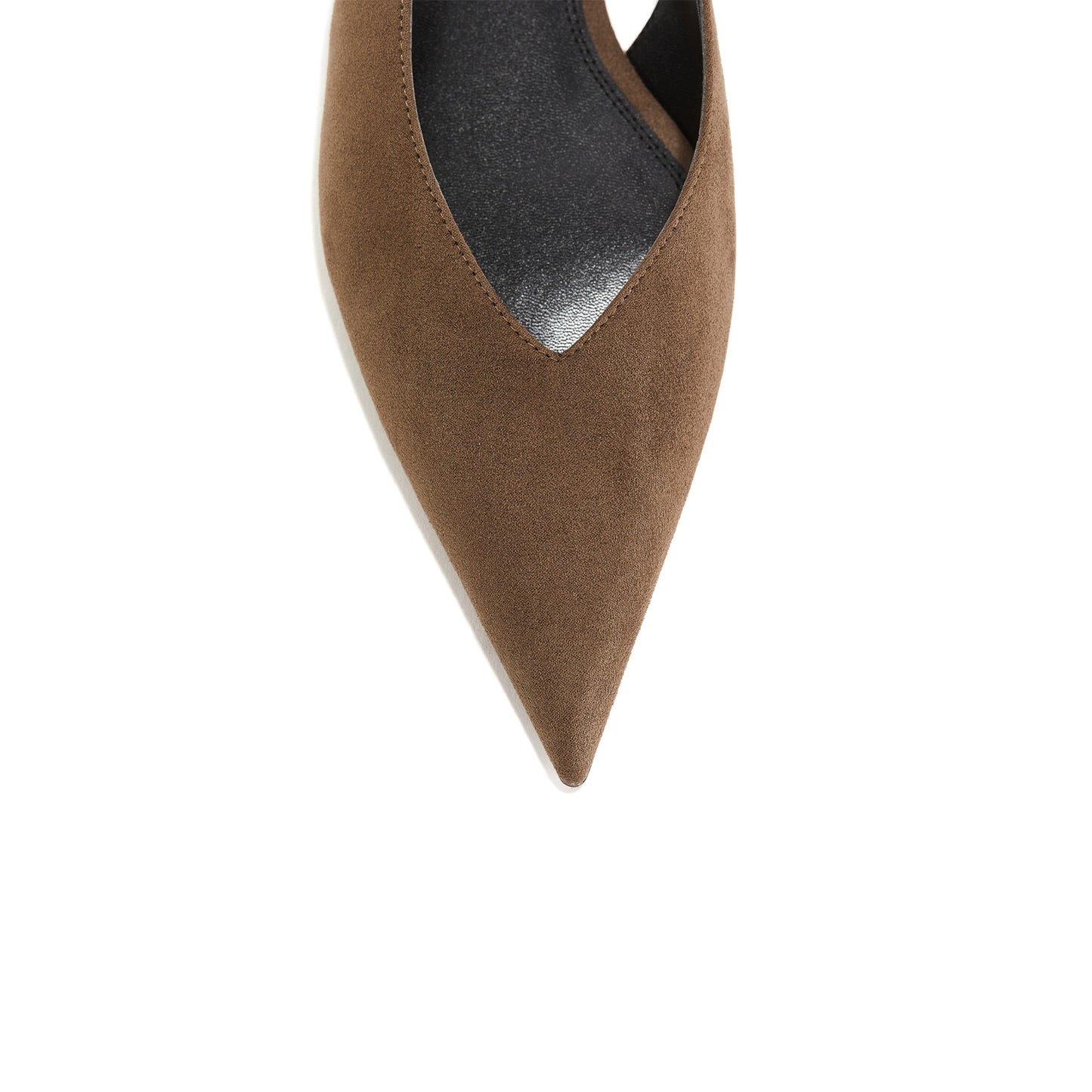 Dark Beige Faux Suede Pointed-Toe Slingback Flats