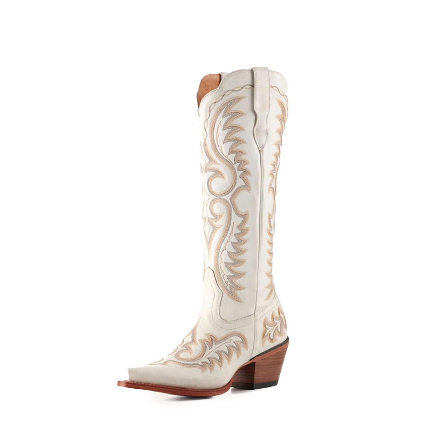 Ivory Snip-Toe Chic Embroidery Half-Zip Knee High Cowgirl Boots