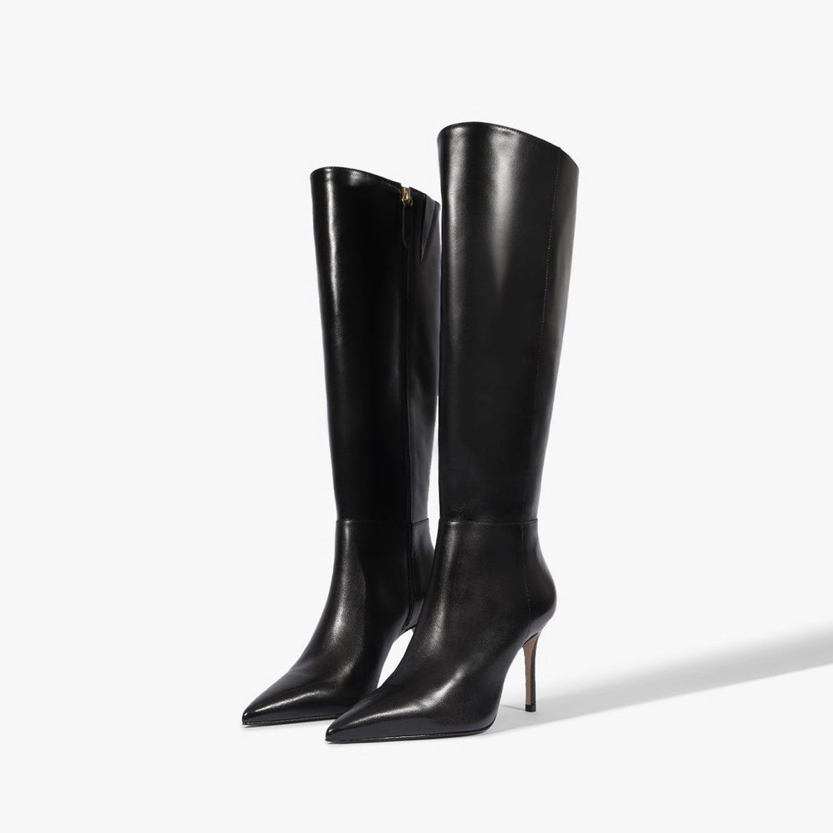 Chic Pointed-Toe Simple Full-Zip Sleek Knee High Stiletto Boots - Black