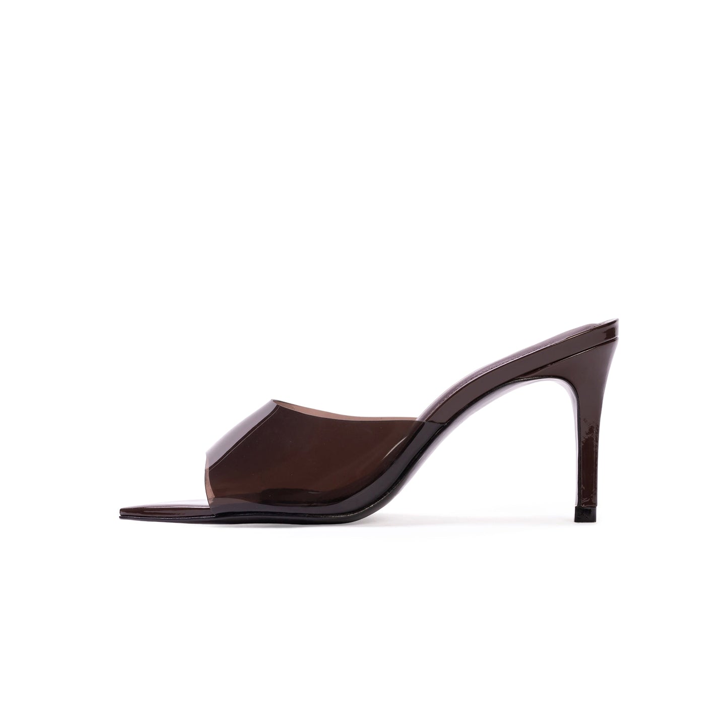 Chocolate TPU Film Pointed-Toe Backless High Heels