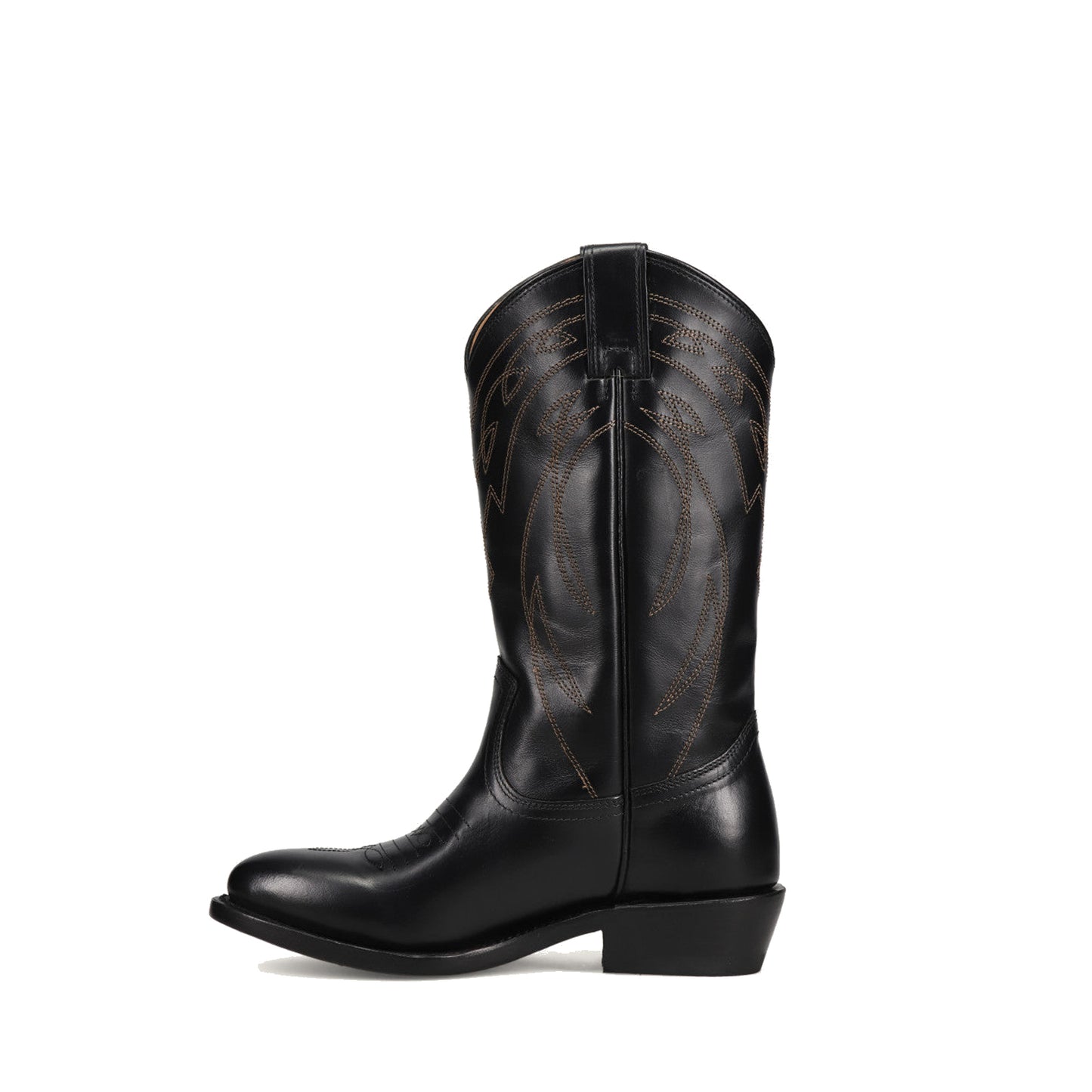 Black Almond-Toe Chic Embroidery Western Mid Calf Cowgirl Boots
