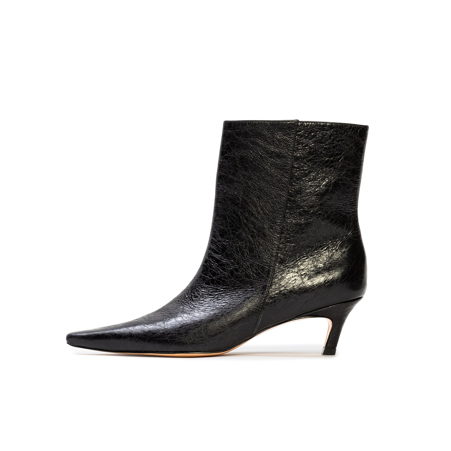 Black Pointed-Toe Simple Short Ankle Heel Boots