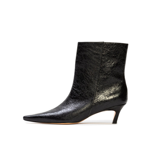 Black Pointed-Toe Simple Short Ankle Heel Boots