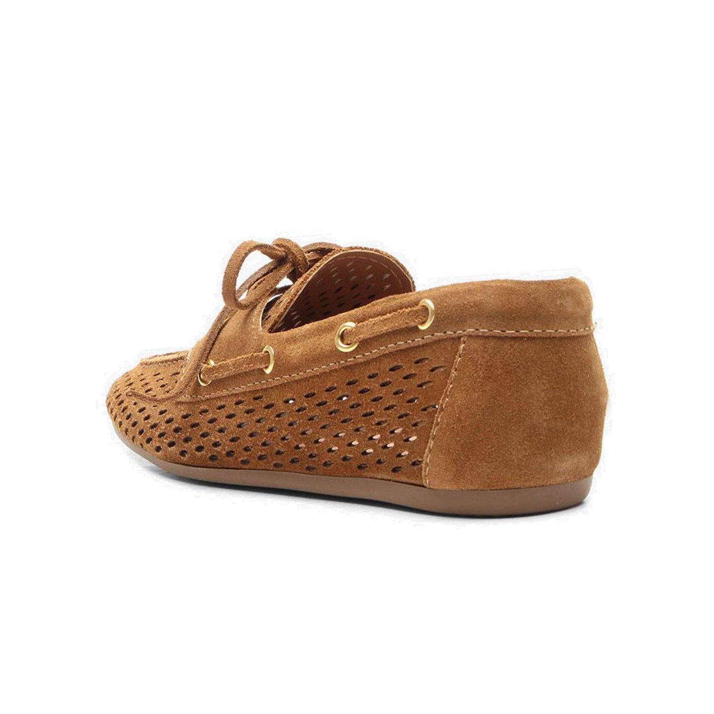 Caramel Faux Suede Round-Toe Little Cutout And Bow Chic Flats