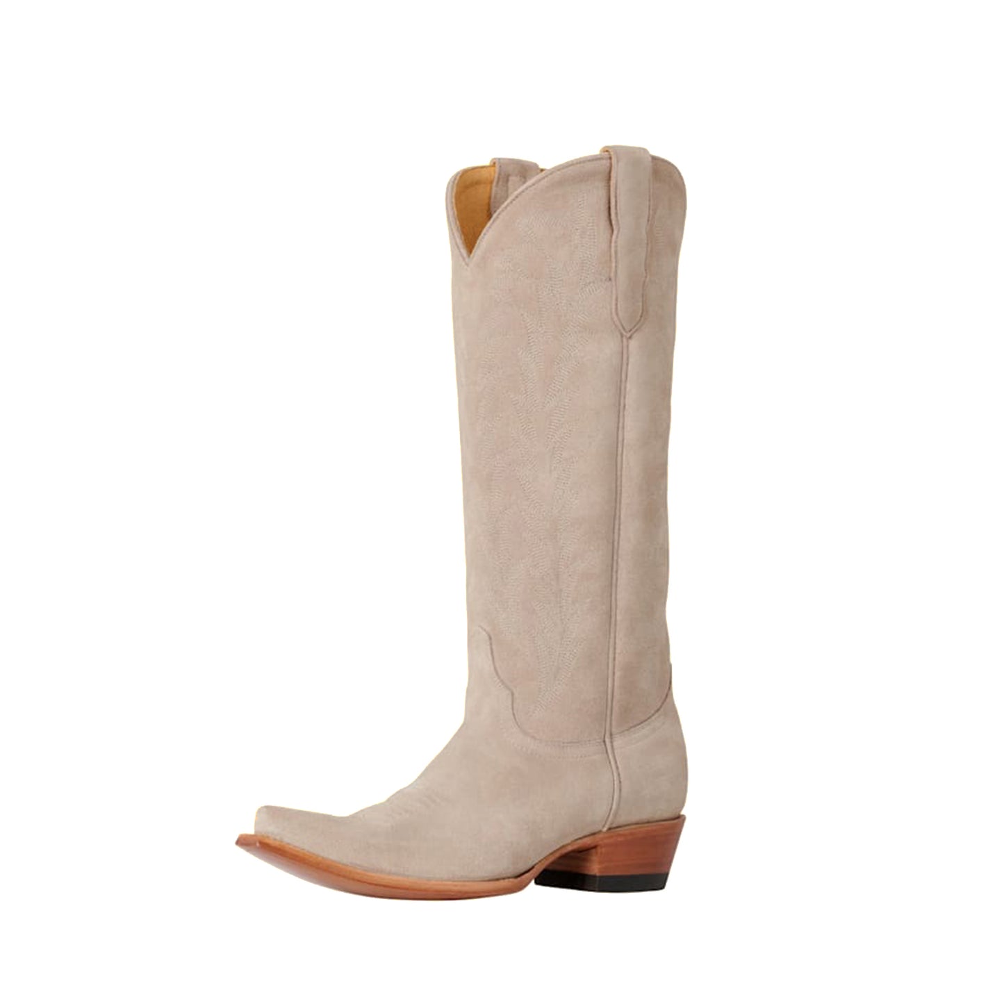 Beige Faux Suede Snip-Toe Embroidery Sleek Mid Calf Classic Cowgirl Boots